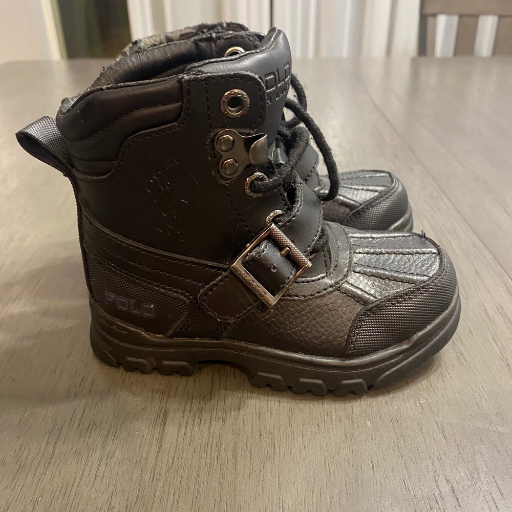 Polo Ralph Lauren Kids Size 7 Black Leather Country Boots‎ Duck Boot